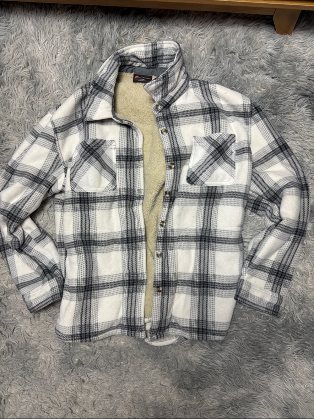 Men's Plaid Sherpa-Lined Shirt Jacket - White & Gray